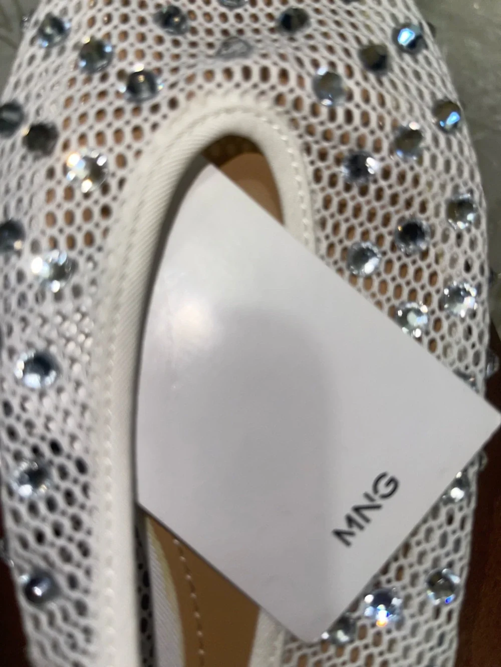 Mango White Mesh Ballet Flats with Crystal Studs - Picture 3 of 3